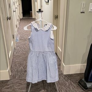 Polo by Ralph Lauren Blue Striped Dress with White Floral Collar